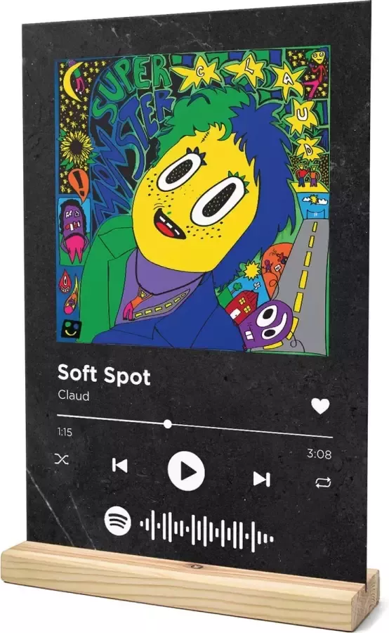 Songr Spotify Muziek Bordje Soft Spot Claud 20x30 Zwart Dibond Aluminium Plaat Cadeau Tip voor Man en Vrouw