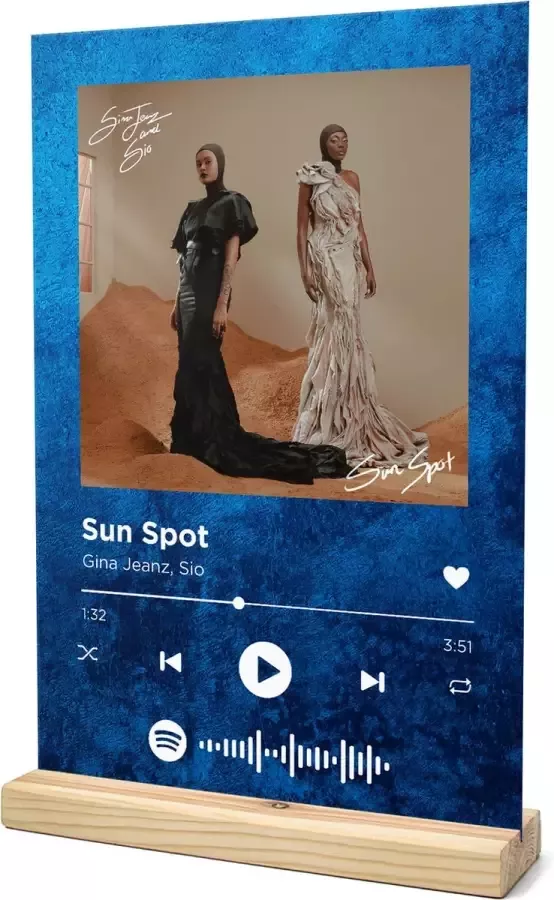 Songr Spotify Muziek Bordje Sun Spot Gina Jeanz Sio 20x30 Blauw Dibond Aluminium Plaat Cadeau Tip voor Man en Vrouw