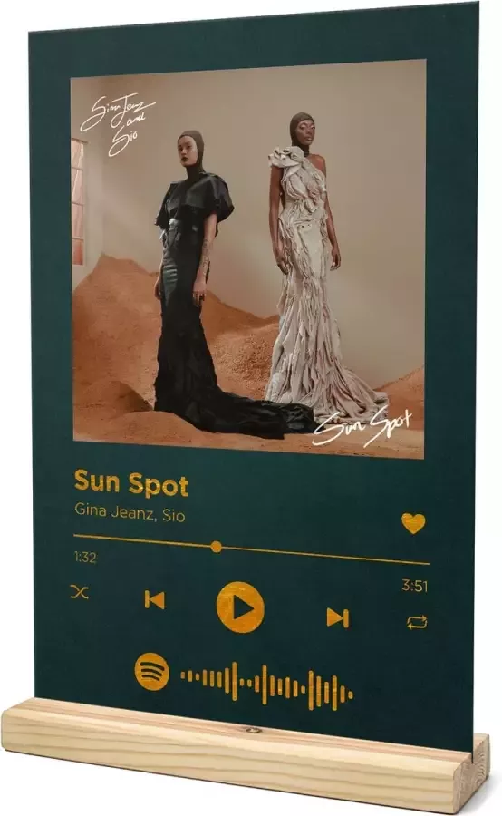 Songr Spotify Muziek Bordje Sun Spot Gina Jeanz Sio 20x30 Groen Dibond Aluminium Plaat Cadeau Tip voor Man en Vrouw