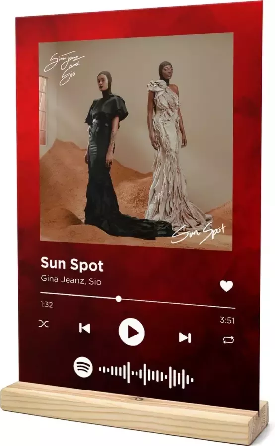 Songr Spotify Muziek Bordje Sun Spot Gina Jeanz Sio 20x30 Rood Dibond Aluminium Plaat Cadeau Tip voor Man en Vrouw