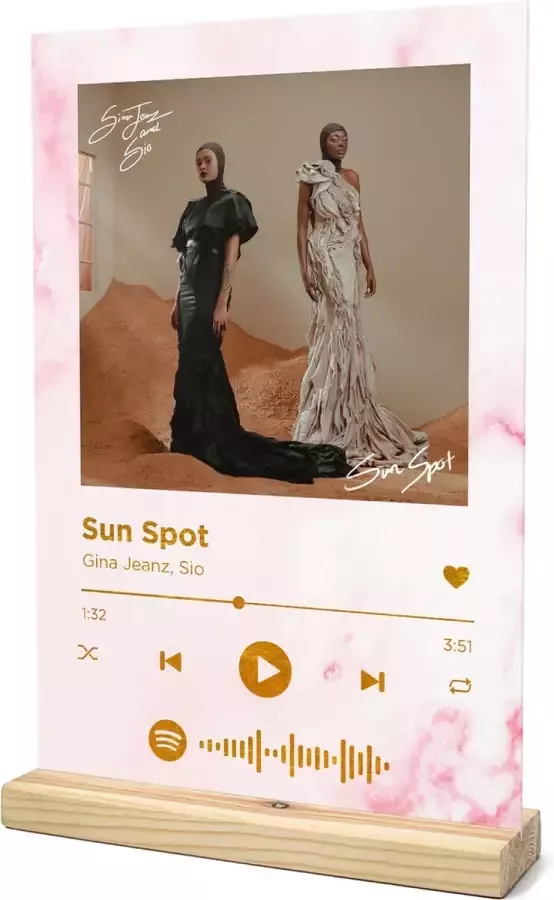 Songr Spotify Muziek Bordje Sun Spot Gina Jeanz Sio 20x30 Roze Dibond Aluminium Plaat Cadeau Tip voor Man en Vrouw