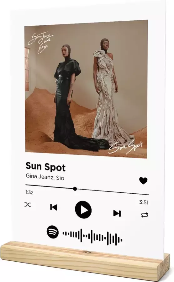 Songr Spotify Muziek Bordje Sun Spot Gina Jeanz Sio 20x30 Wit Dibond Aluminium Plaat Cadeau Tip voor Man en Vrouw