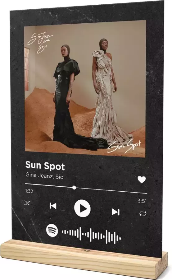 Songr Spotify Muziek Bordje Sun Spot Gina Jeanz Sio 20x30 Zwart Dibond Aluminium Plaat Cadeau Tip voor Man en Vrouw