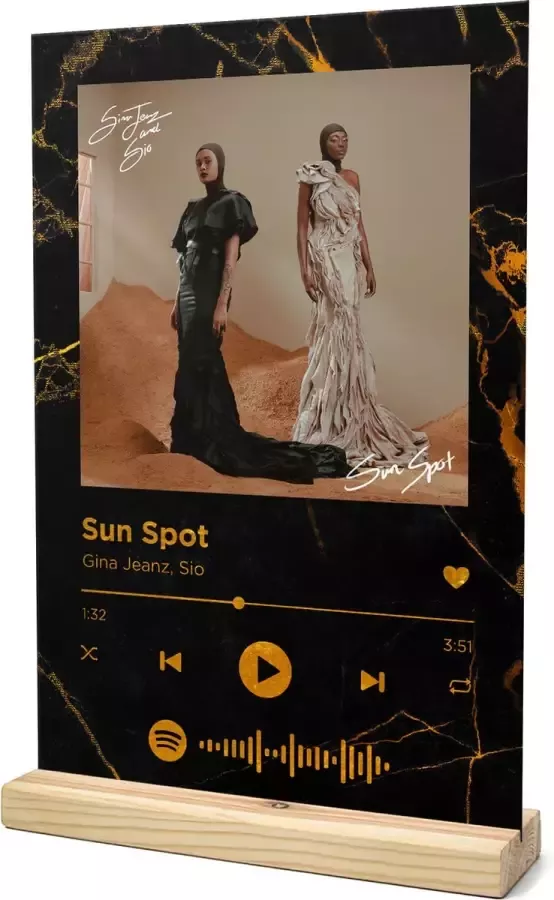 Songr Spotify Muziek Bordje Sun Spot Gina Jeanz Sio 20x30 Zwart Goud Dibond Aluminium Plaat Cadeau Tip voor Man en Vrouw