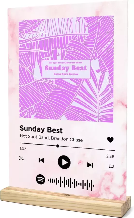 Songr Spotify Muziek Bordje Sunday Best Hot Spot Band Brandon Chase 20x30 Roze Dibond Aluminium Plaat Cadeau Tip voor Man en Vrouw