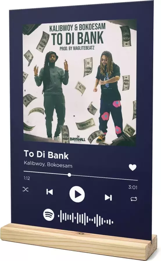 Songr Spotify Muziek Bordje To Di Bank Kalibwoy Bokoesam 20x30 Blauw Dibond Aluminium Plaat Cadeau Tip voor Man en Vrouw