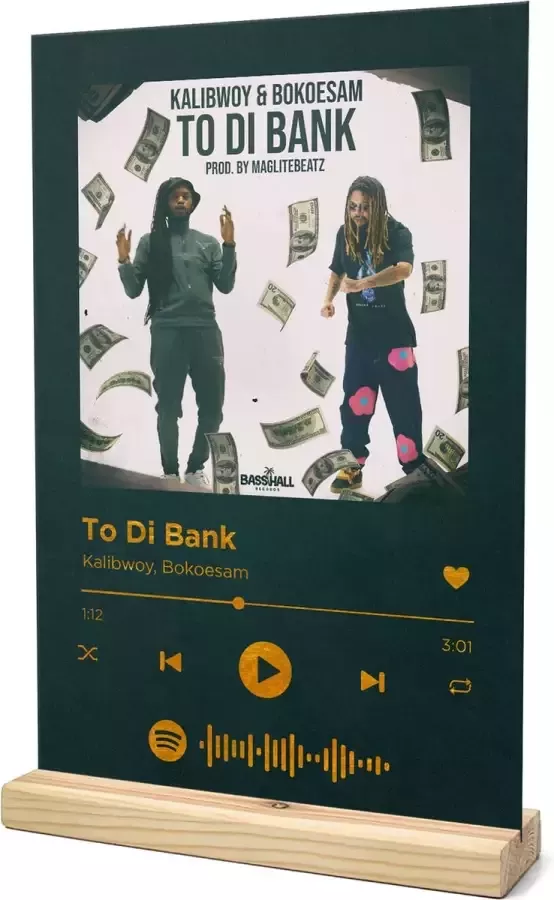 Songr Spotify Muziek Bordje To Di Bank Kalibwoy Bokoesam 20x30 Groen Dibond Aluminium Plaat Cadeau Tip voor Man en Vrouw
