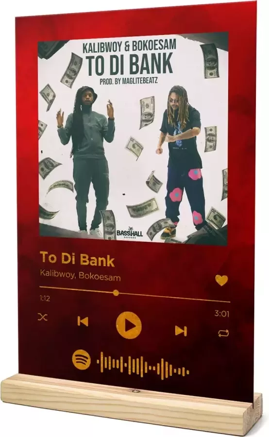 Songr Spotify Muziek Bordje To Di Bank Kalibwoy Bokoesam 20x30 Rood Dibond Aluminium Plaat Cadeau Tip voor Man en Vrouw