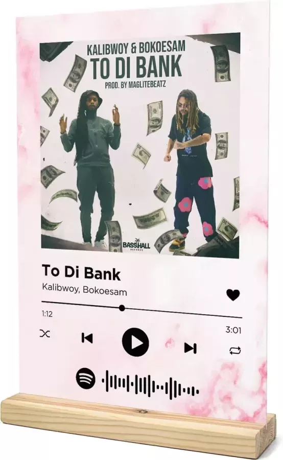 Songr Spotify Muziek Bordje To Di Bank Kalibwoy Bokoesam 20x30 Roze Dibond Aluminium Plaat Cadeau Tip voor Man en Vrouw