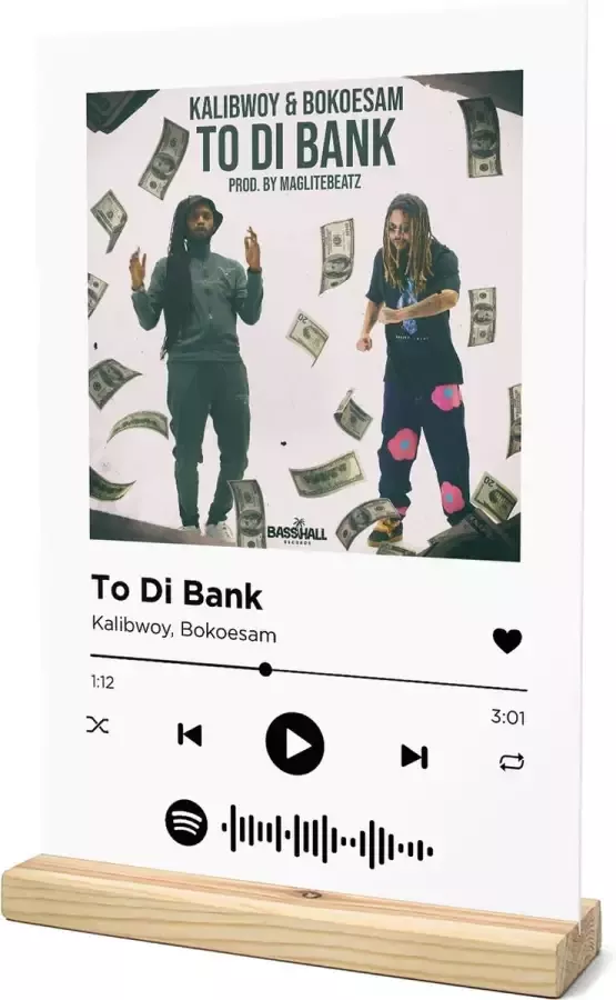 Songr Spotify Muziek Bordje To Di Bank Kalibwoy Bokoesam 20x30 Wit Dibond Aluminium Plaat Cadeau Tip voor Man en Vrouw