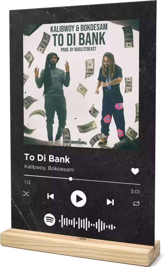 Songr Spotify Muziek Bordje To Di Bank Kalibwoy Bokoesam 20x30 Zwart Dibond Aluminium Plaat Cadeau Tip voor Man en Vrouw