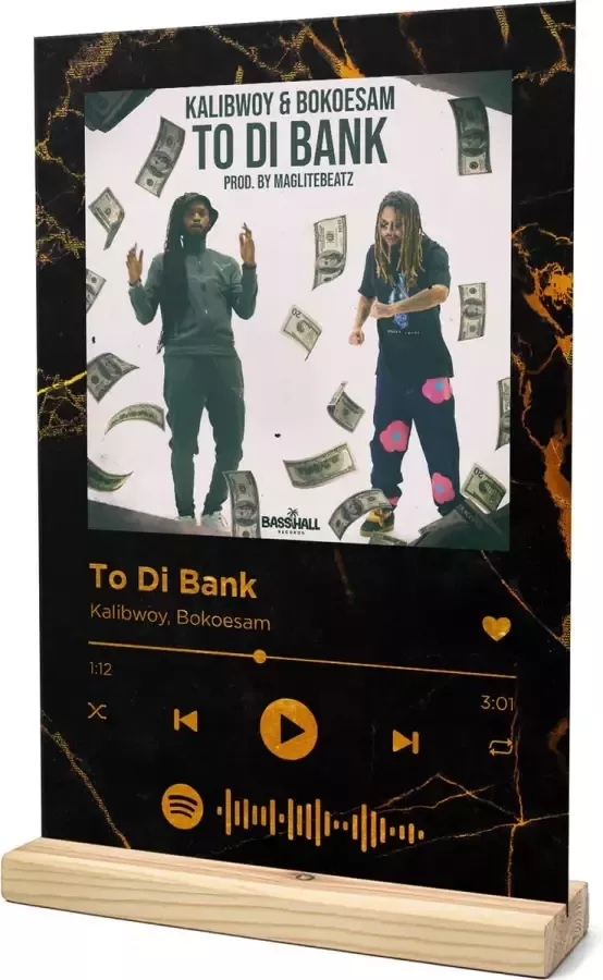 Songr Spotify Muziek Bordje To Di Bank Kalibwoy Bokoesam 20x30 Zwart Goud Dibond Aluminium Plaat Cadeau Tip voor Man en Vrouw