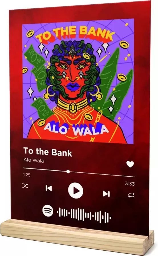 Songr Spotify Muziek Bordje To the Bank Alo Wala 20x30 Rood Dibond Aluminium Plaat Cadeau Tip voor Man en Vrouw