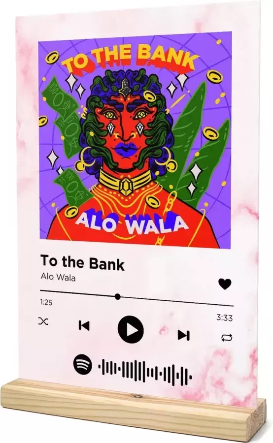Songr Spotify Muziek Bordje To the Bank Alo Wala 20x30 Roze Dibond Aluminium Plaat Cadeau Tip voor Man en Vrouw