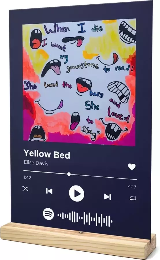 Songr Spotify Muziek Bordje Yellow Bed Elise Davis 20x30 Blauw Dibond Aluminium Plaat Cadeau Tip voor Man en Vrouw