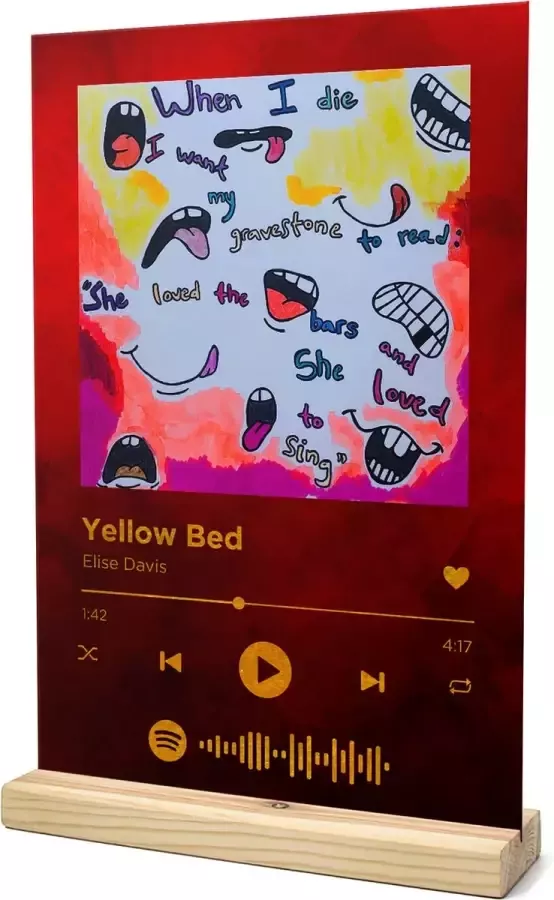 Songr Spotify Muziek Bordje Yellow Bed Elise Davis 20x30 Rood Dibond Aluminium Plaat Cadeau Tip voor Man en Vrouw