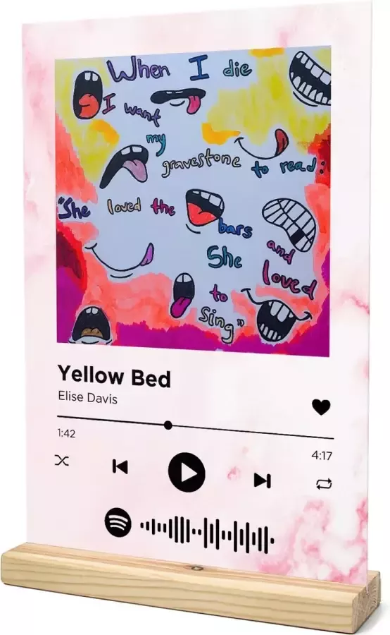 Songr Spotify Muziek Bordje Yellow Bed Elise Davis 20x30 Roze Dibond Aluminium Plaat Cadeau Tip voor Man en Vrouw
