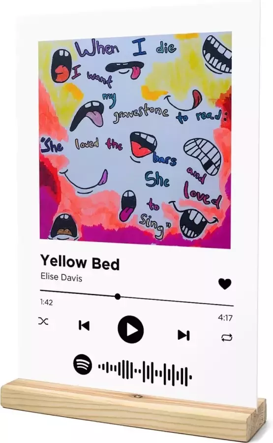 Songr Spotify Muziek Bordje Yellow Bed Elise Davis 20x30 Wit Dibond Aluminium Plaat Cadeau Tip voor Man en Vrouw