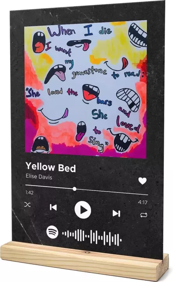 Songr Spotify Muziek Bordje Yellow Bed Elise Davis 20x30 Zwart Dibond Aluminium Plaat Cadeau Tip voor Man en Vrouw