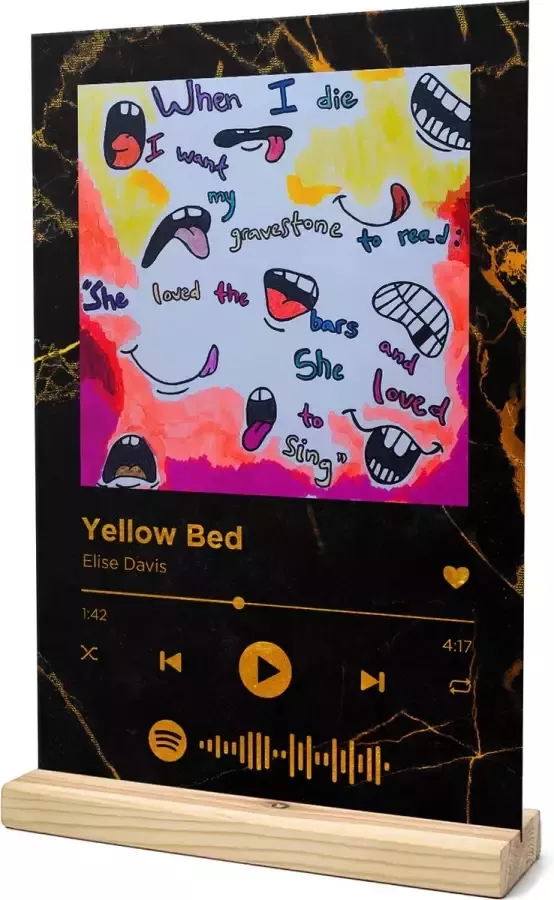 Songr Spotify Muziek Bordje Yellow Bed Elise Davis 20x30 Zwart Goud Dibond Aluminium Plaat Cadeau Tip voor Man en Vrouw