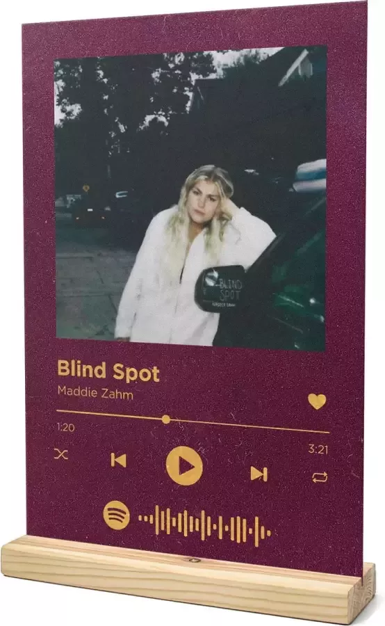 Songr Spotify Muziekbordje Blind Spot Maddie Zahm 20x30 Rood Dibond Aluminium Plaat Cadeau Tip voor Man en Vrouw