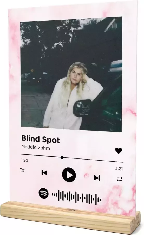 Songr Spotify Muziekbordje Blind Spot Maddie Zahm 20x30 Roze Dibond Aluminium Plaat Cadeau Tip voor Man en Vrouw