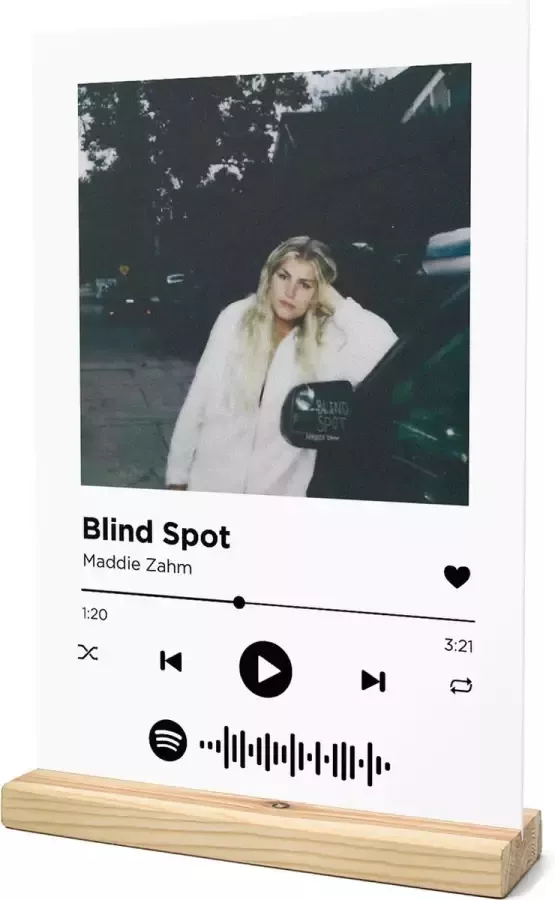 Songr Spotify Muziekbordje Blind Spot Maddie Zahm 20x30 Wit Dibond Aluminium Plaat Cadeau Tip voor Man en Vrouw