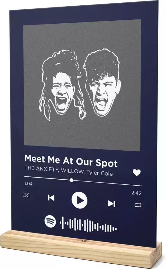 Songr Spotify Muziekbordje Meet Me At Our Spot THE ANXIETY WILLOW Tyler Cole 20x30 Blauw Dibond Aluminium Plaat Cadeau Tip voor Man en Vrouw