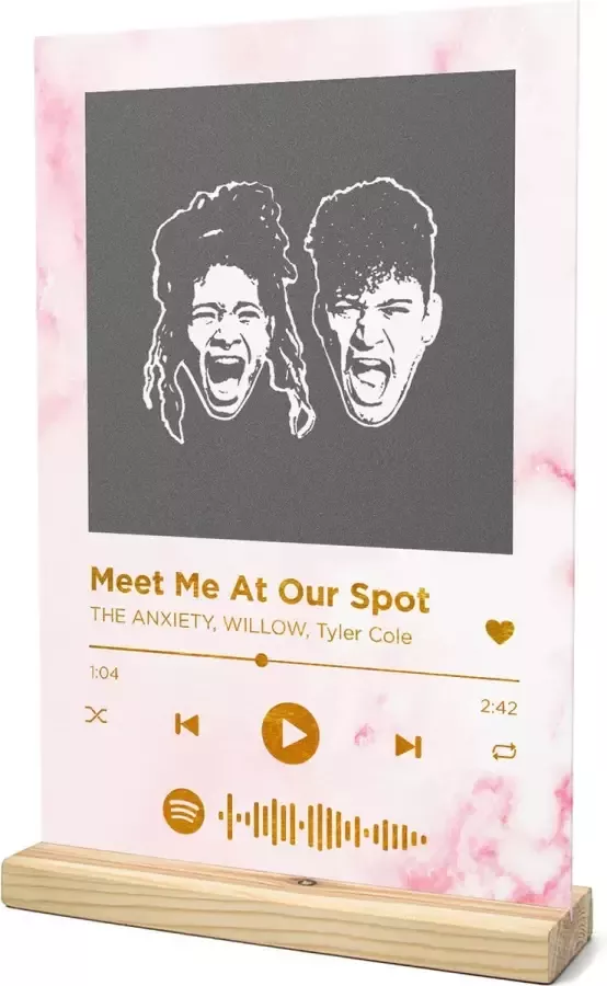 Songr Spotify Muziekbordje Meet Me At Our Spot THE ANXIETY WILLOW Tyler Cole 20x30 Roze Dibond Aluminium Plaat Cadeau Tip voor Man en Vrouw