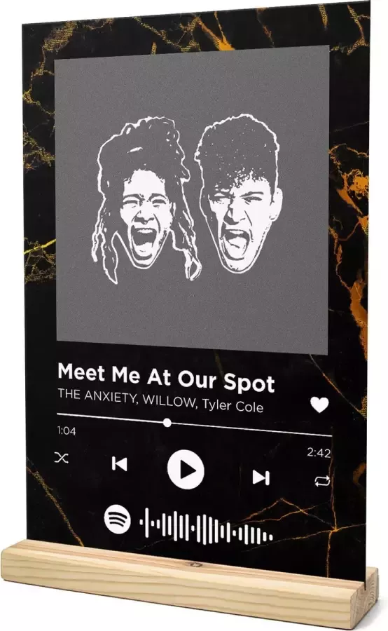 Songr Spotify Muziekbordje Meet Me At Our Spot THE ANXIETY WILLOW Tyler Cole 20x30 Zwart Goud Dibond Aluminium Plaat Cadeau Tip voor Man en Vrouw