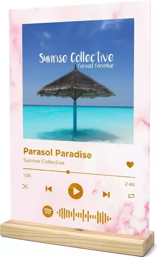 Songr Spotify Muziekbordje Parasol Paradise Sunrise Collective 20x30 Roze Dibond Aluminium Plaat Cadeau Tip voor Man en Vrouw
