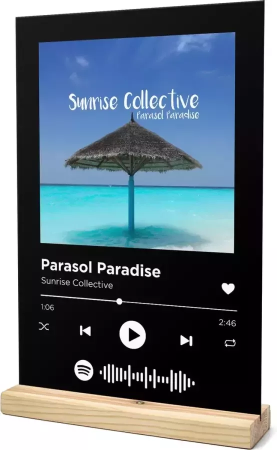 Songr Spotify Muziekbordje Parasol Paradise Sunrise Collective 20x30 Zwart Dibond Aluminium Plaat Cadeau Tip voor Man en Vrouw