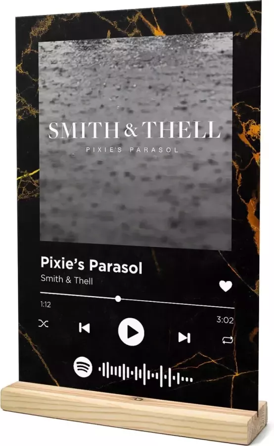 Songr Spotify Muziekbordje Pixie's Parasol Smith & Thell 20x30 Zwart Goud Dibond Aluminium Plaat Cadeau Tip voor Man en Vrouw