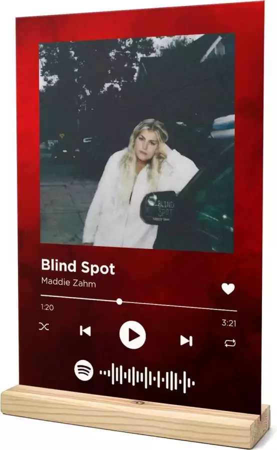 Songr Spotify Plaat Blind Spot Maddie Zahm 20x30 Rood Dibond Aluminium Cadeau Tip voor Man en Vrouw