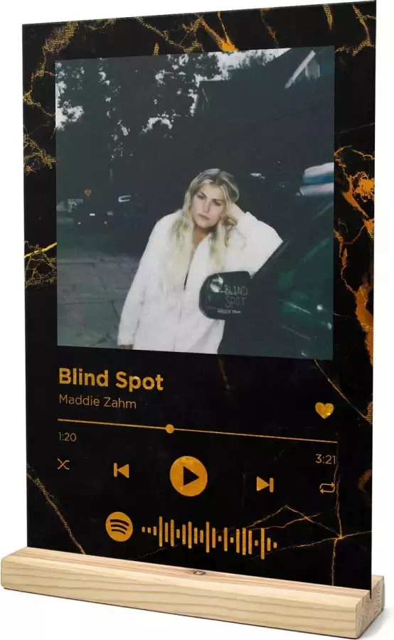 Songr Spotify Plaat Blind Spot Maddie Zahm 20x30 Zwart Goud Dibond Aluminium Cadeau Tip voor Man en Vrouw