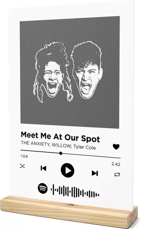 Songr Spotify Plaat Meet Me At Our Spot THE ANXIETY WILLOW Tyler Cole 20x30 Wit Dibond Aluminium Cadeau Tip voor Man en Vrouw