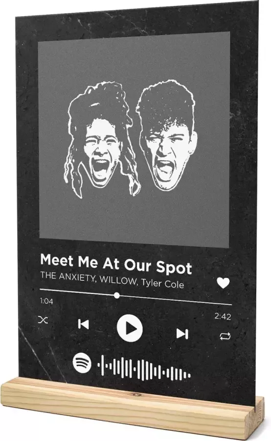 Songr Spotify Plaat Meet Me At Our Spot THE ANXIETY WILLOW Tyler Cole 20x30 Zwart Dibond Aluminium Cadeau Tip voor Man en Vrouw