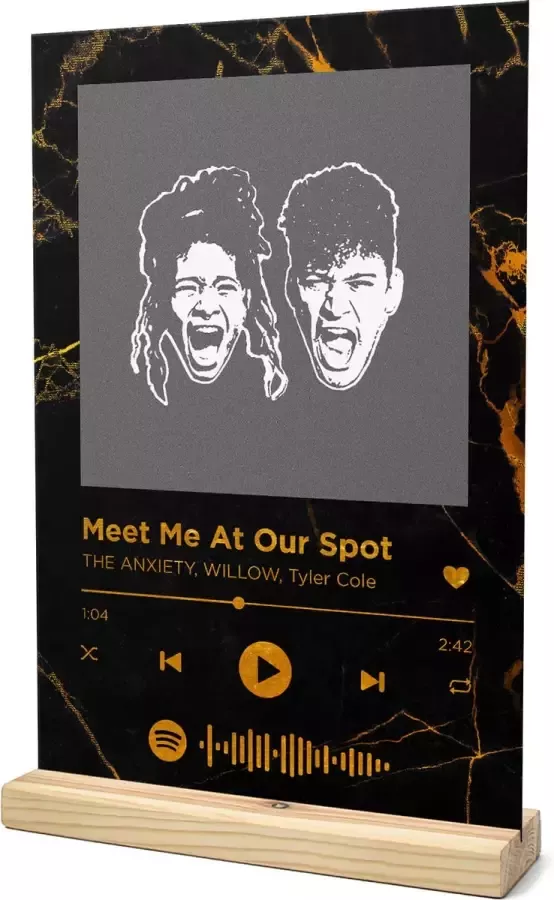 Songr Spotify Plaat Meet Me At Our Spot THE ANXIETY WILLOW Tyler Cole 20x30 Zwart Goud Dibond Aluminium Cadeau Tip voor Man en Vrouw