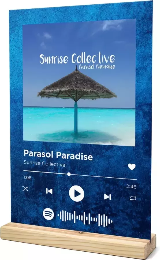 Songr Spotify Plaat Parasol Paradise Sunrise Collective 20x30 Blauw Dibond Aluminium Cadeau Tip voor Man en Vrouw