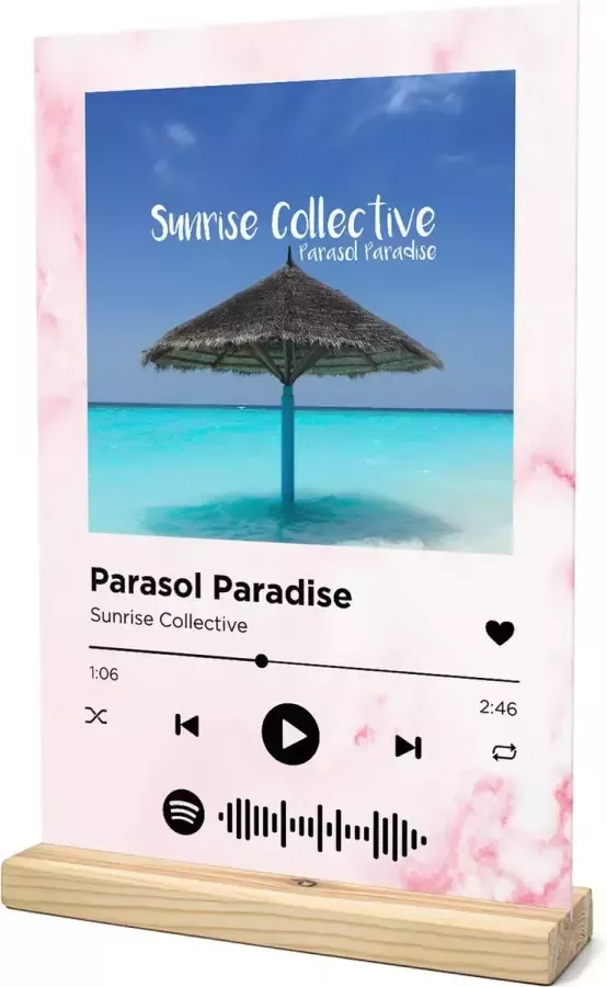 Songr Spotify Plaat Parasol Paradise Sunrise Collective 20x30 Roze Dibond Aluminium Cadeau Tip voor Man en Vrouw