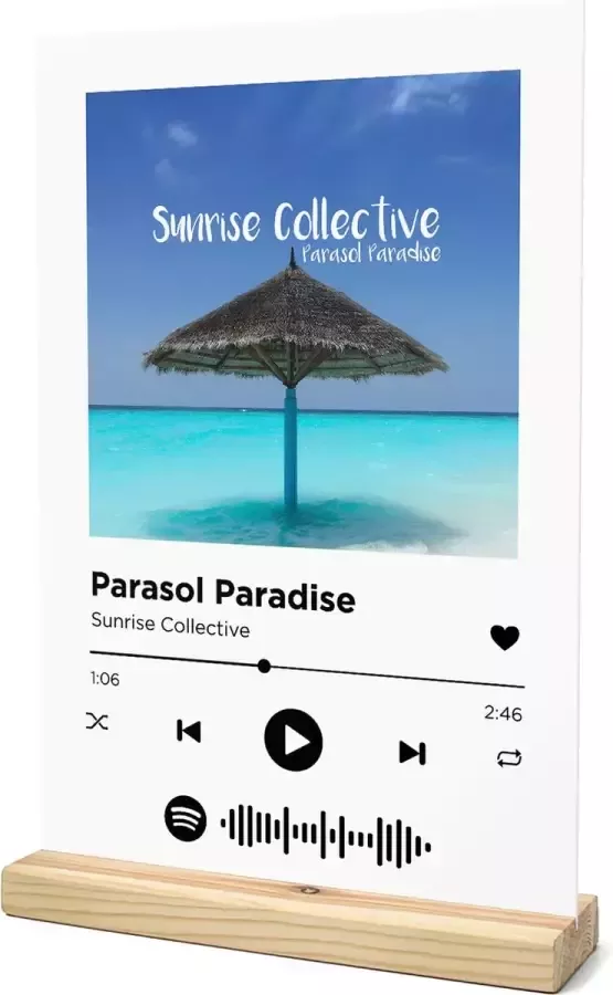 Songr Spotify Plaat Parasol Paradise Sunrise Collective 20x30 Wit Dibond Aluminium Cadeau Tip voor Man en Vrouw