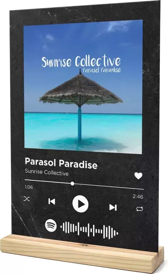Songr Spotify Plaat Parasol Paradise Sunrise Collective 20x30 Zwart Dibond Aluminium Cadeau Tip voor Man en Vrouw