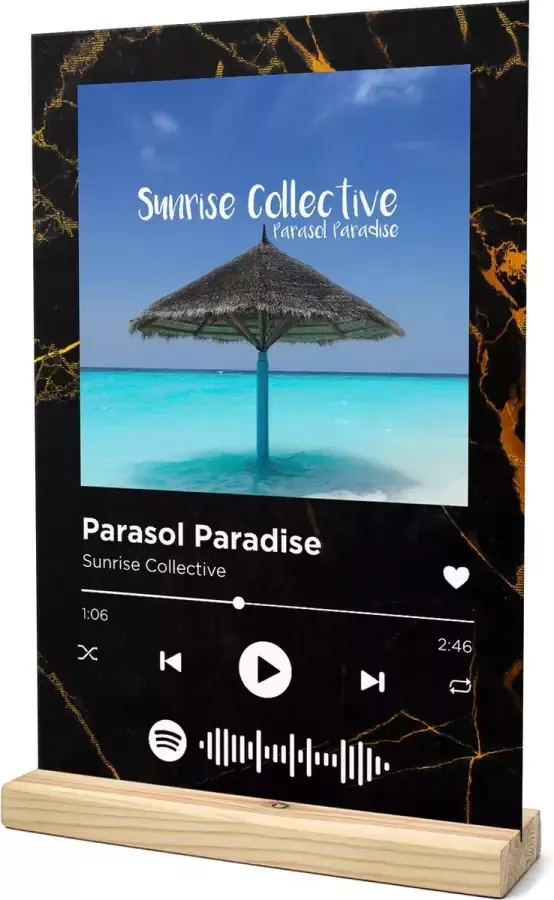 Songr Spotify Muziekbordje Parasol Paradise Sunrise Collective 20x30 Zwart Goud Dibond Aluminium Plaat Cadeau Tip voor Man en Vrouw