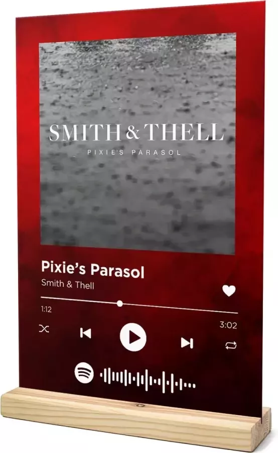 Songr Spotify Plaat Pixie's Parasol Smith & Thell 20x30 Rood Dibond Aluminium Cadeau Tip voor Man en Vrouw