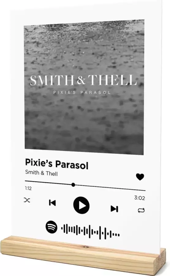 Songr Spotify Plaat Pixie's Parasol Smith & Thell 20x30 Wit Dibond Aluminium Cadeau Tip voor Man en Vrouw