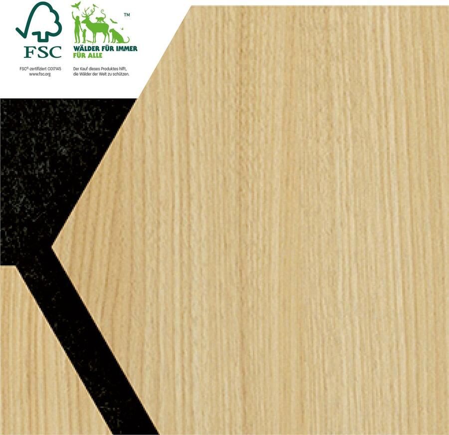 SONIDO Hexagon akoestische panelen Set van 4 stuks elk 76x57 4x18cm 1 745 m² Echt houtfineer (eiken) & akoestisch vilt (zwart) Wandbekleding geluidsreductie geluidsisolatie akoestisch paneel