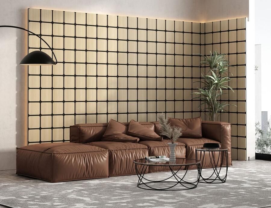 SONIDO Vierkante akoestische panelen Set van 4 stuks elk 58 5 x 60 x 18 cm 1 404 m² Echt houtfineer (eiken) & akoestisch vilt (zwart) Wandbekleding geluidsreductie geluidsisolatie akoestisch paneel