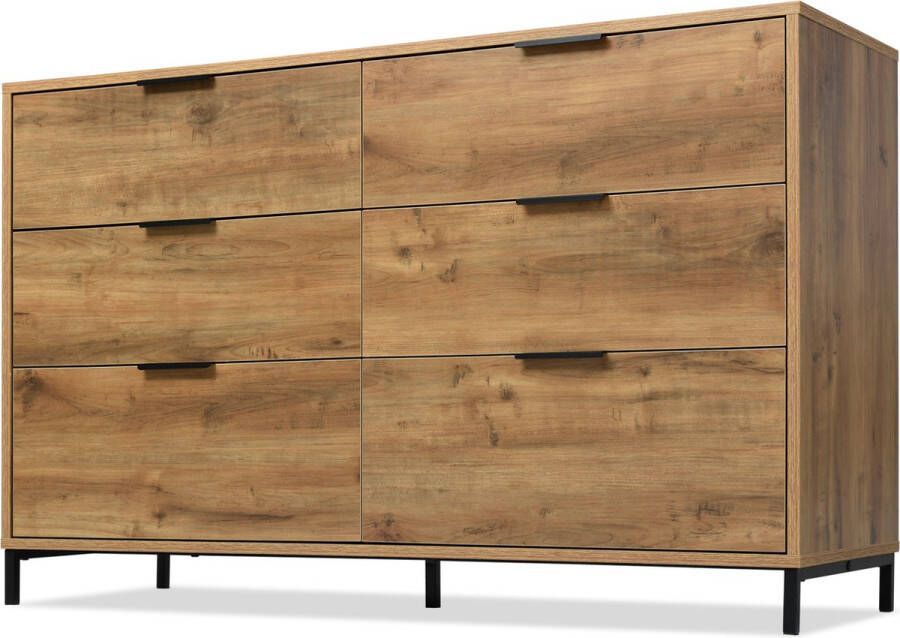 SONNENH Ladekast dressoir met 6 laden 120 x 40 x 83 cm in donker eiken dressoir highboard voor slaapkamers en alle woonkamers