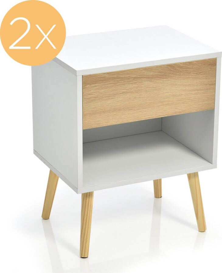 SONNENH Set van 2 nachtkastjes bijzettafel FSC -gecertificeerd nachtkastje met lades salontafel geschikt voor elk bed en slaapkamer
