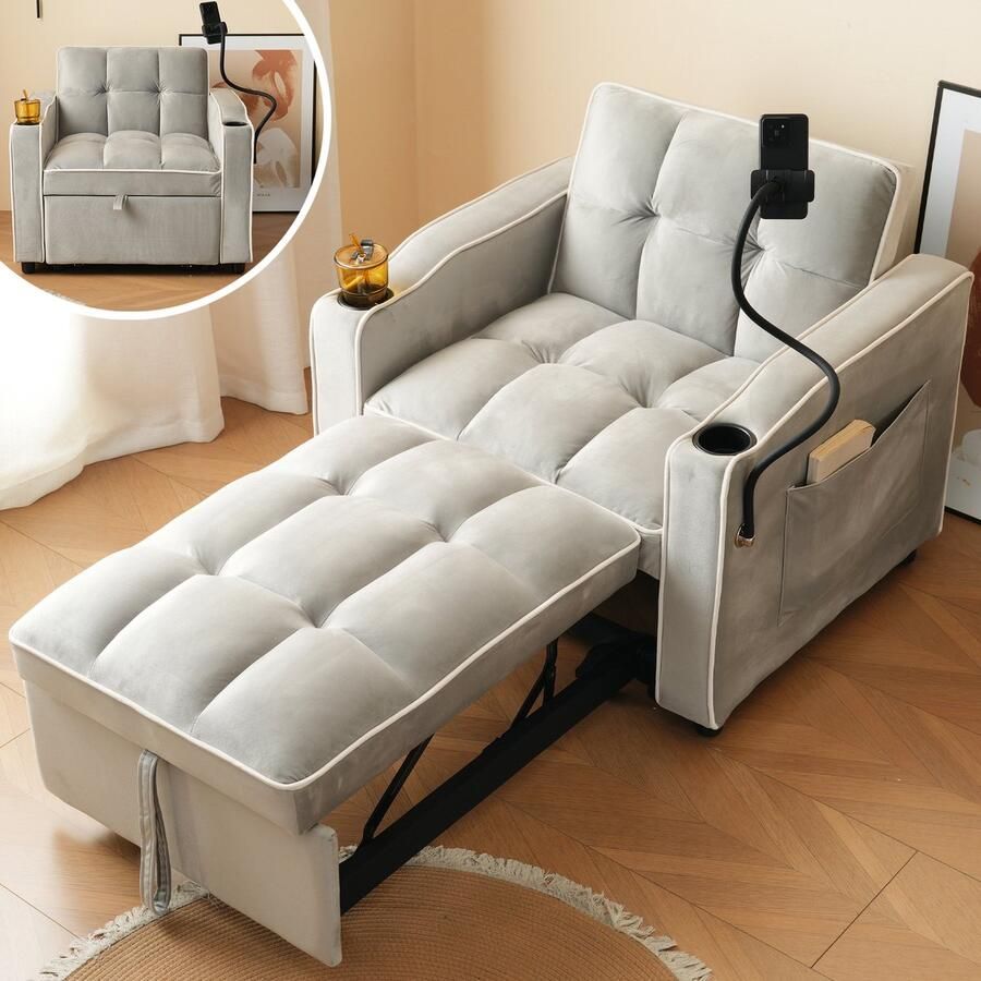 SONNENH 3-in-1 Ausziehbares Einzel-Schlafsofa-83*167*76cm-Mit Getränkehaltern-Handyhalter-Perfekt für kleine Räume